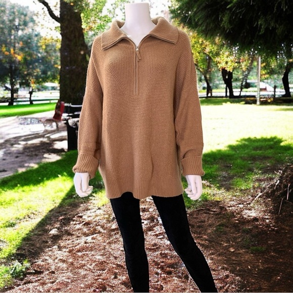 aerie Sweaters - Aerie Waffle Knit Rust Quarter Zip Sweater Size Medium